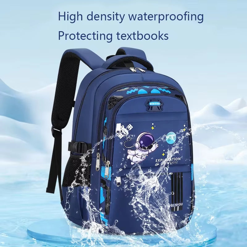 Kids Explorer Backpack Blue Teal Waterproof School Bag with Universe Design