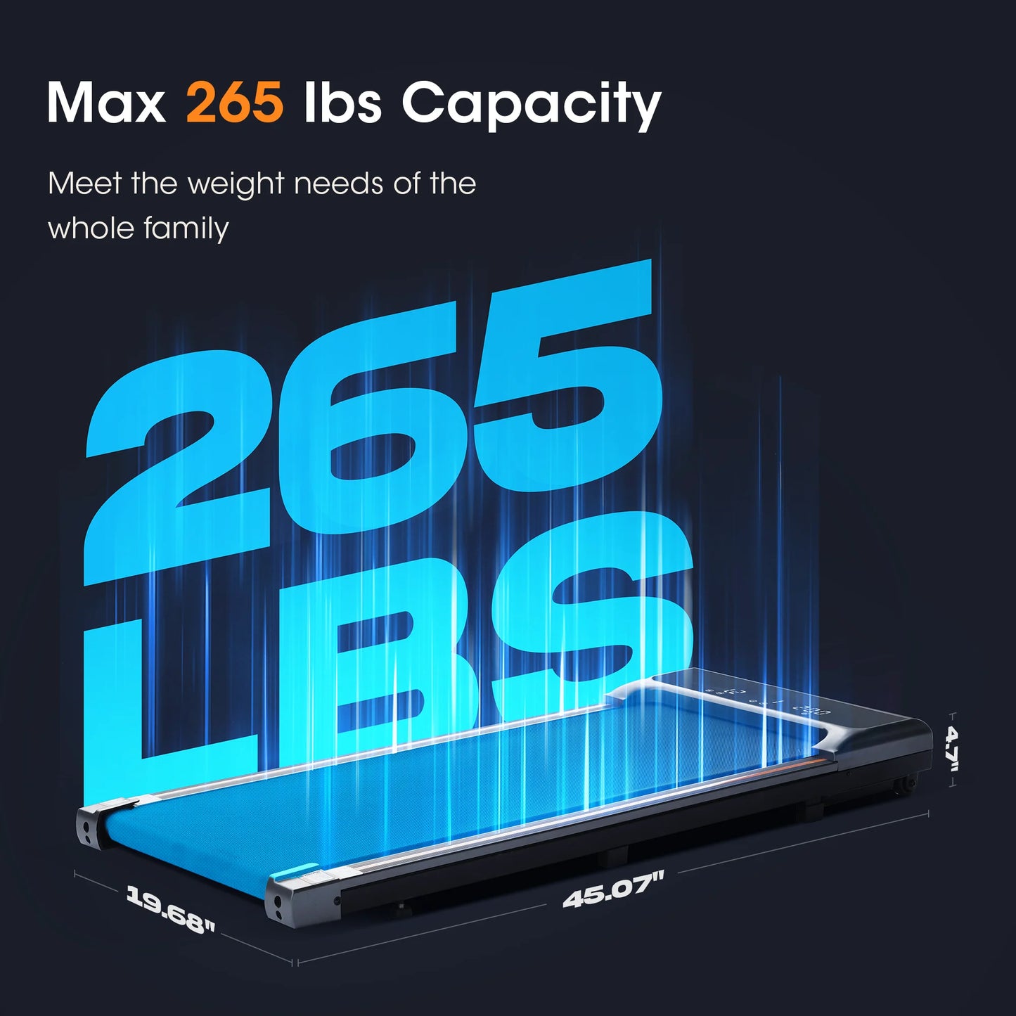 Compact treadmill portable exercise 265-lbs
