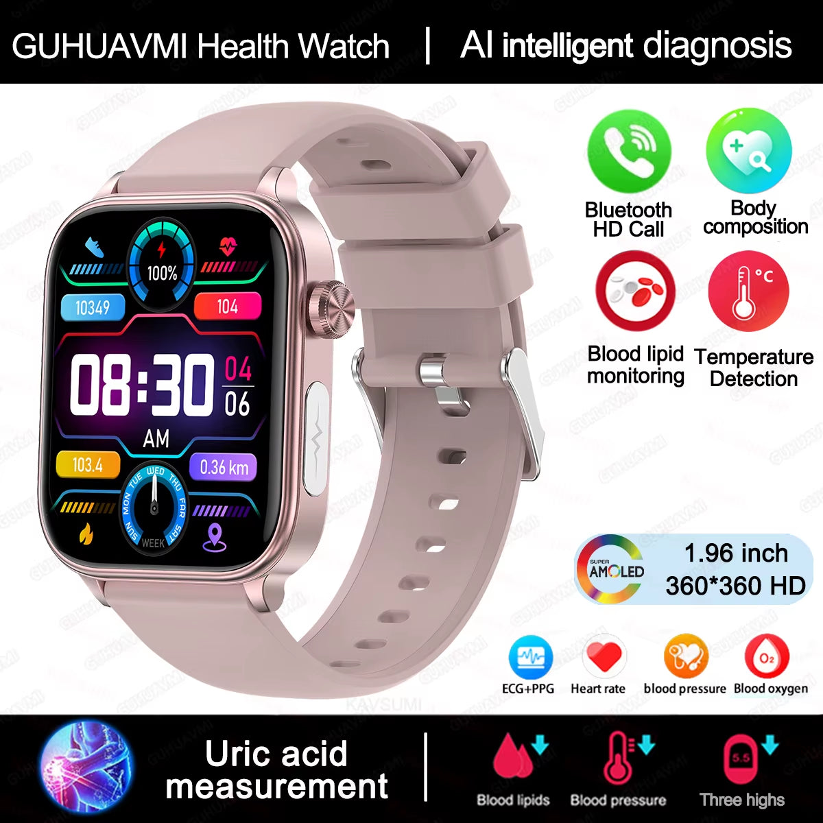 Health monitoring smartwatch women