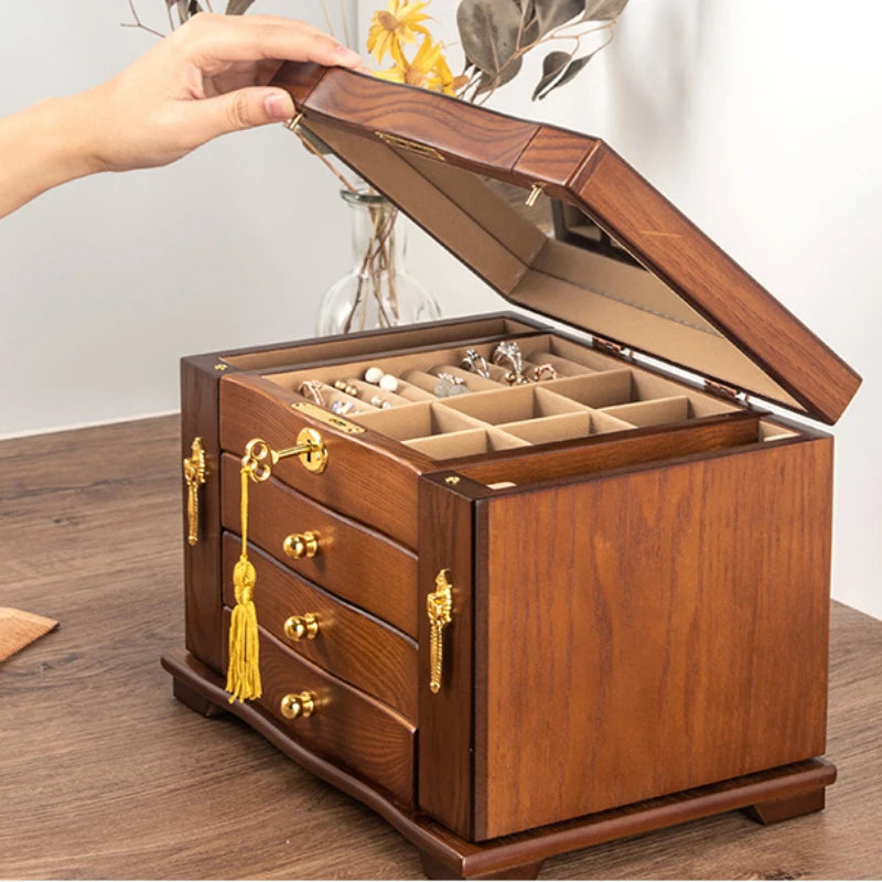 Wood Jewelry Box Big Size Ring Necklace Earrings Jewelry Box Organizer Drawer Bracelet Display Stand Women Accessories Storage