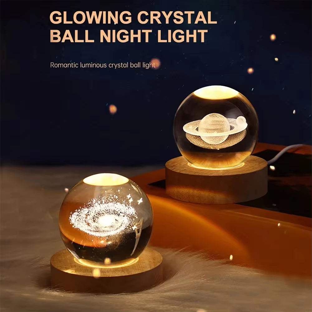 Crystal ball LED light wooden base