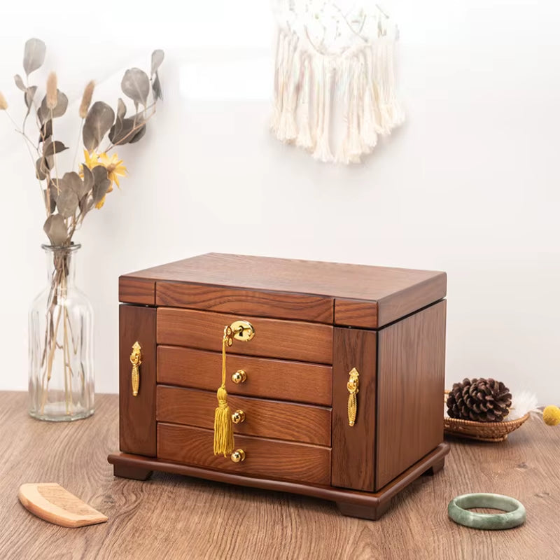 Wood Jewelry Box Big Size Ring Necklace Earrings Jewelry Box Organizer Drawer Bracelet Display Stand Women Accessories Storage