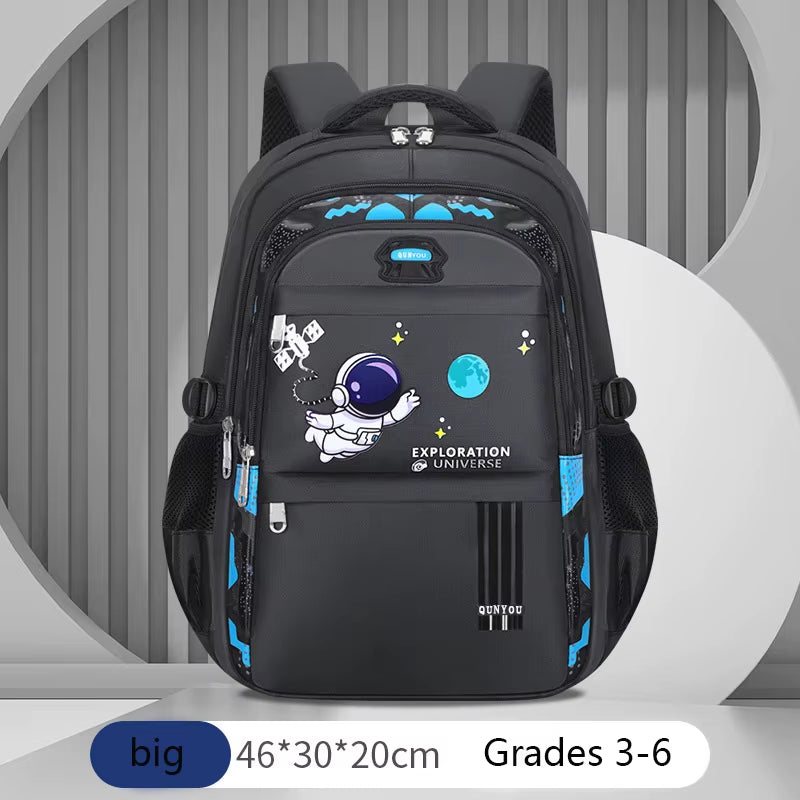 Kids Explorer Backpack Waterproof School Black Bag with Space Design - GOODSPHORIA