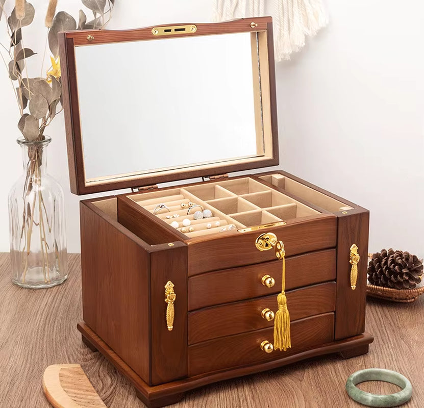 Wood Jewelry Box Big Size Ring Necklace Earrings Jewelry Box Organizer Drawer Bracelet Display Stand Women Accessories Storage