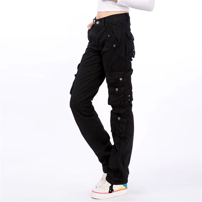 omen's cargo pants with multi-pockets - full length view