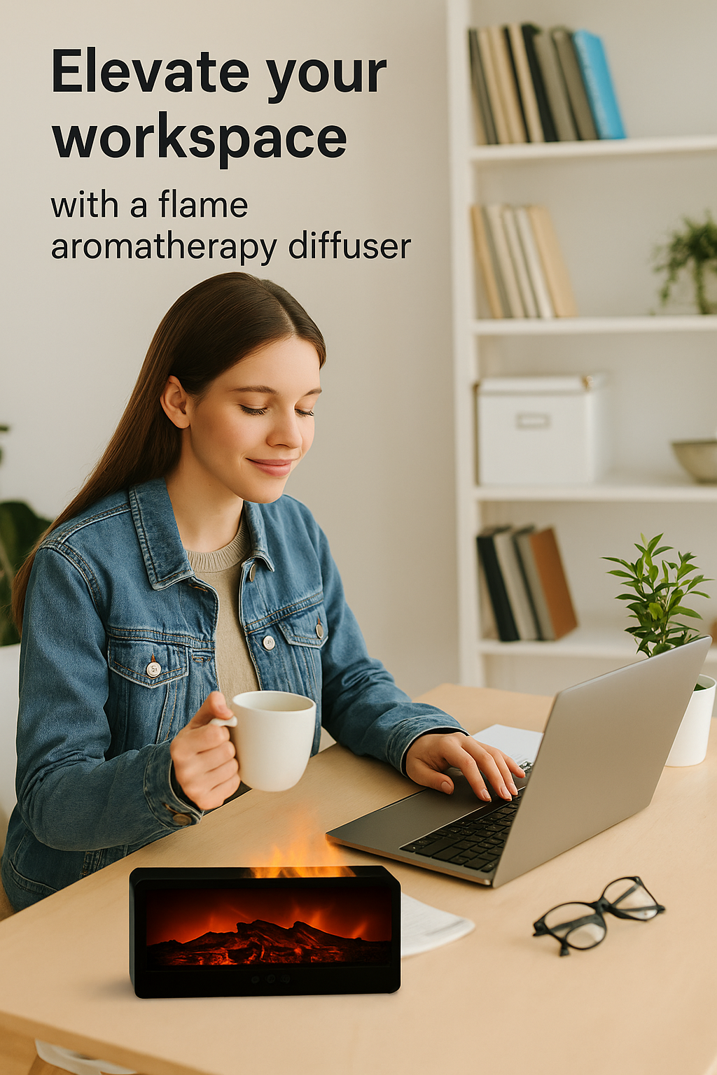 Women office flame aromatherapy diffuser 3D effect