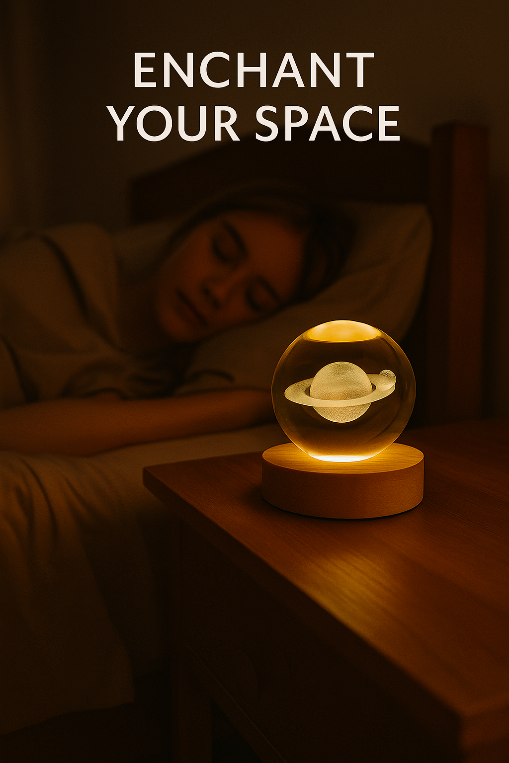 Women 3D galaxy crystal ball lamp LED wooden