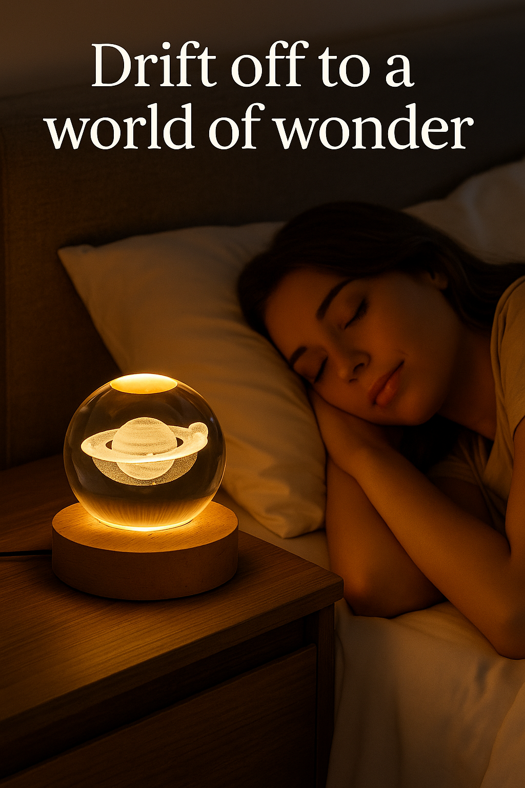 Women 3D galaxy crystal ball lamp LED wooden