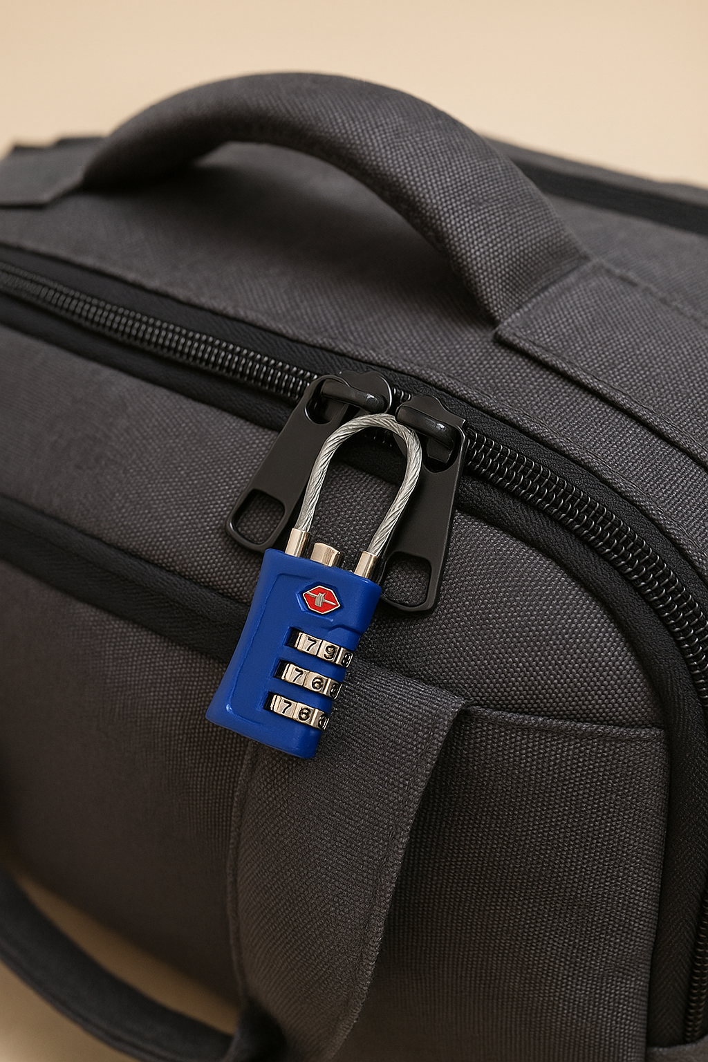Modern woman traveler using TSA-approved lock for peace of mind during air travel