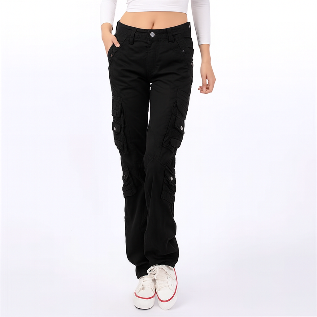 Black harem style cargo pants - back view