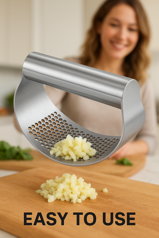 Manual garlic press squeezer close-up view