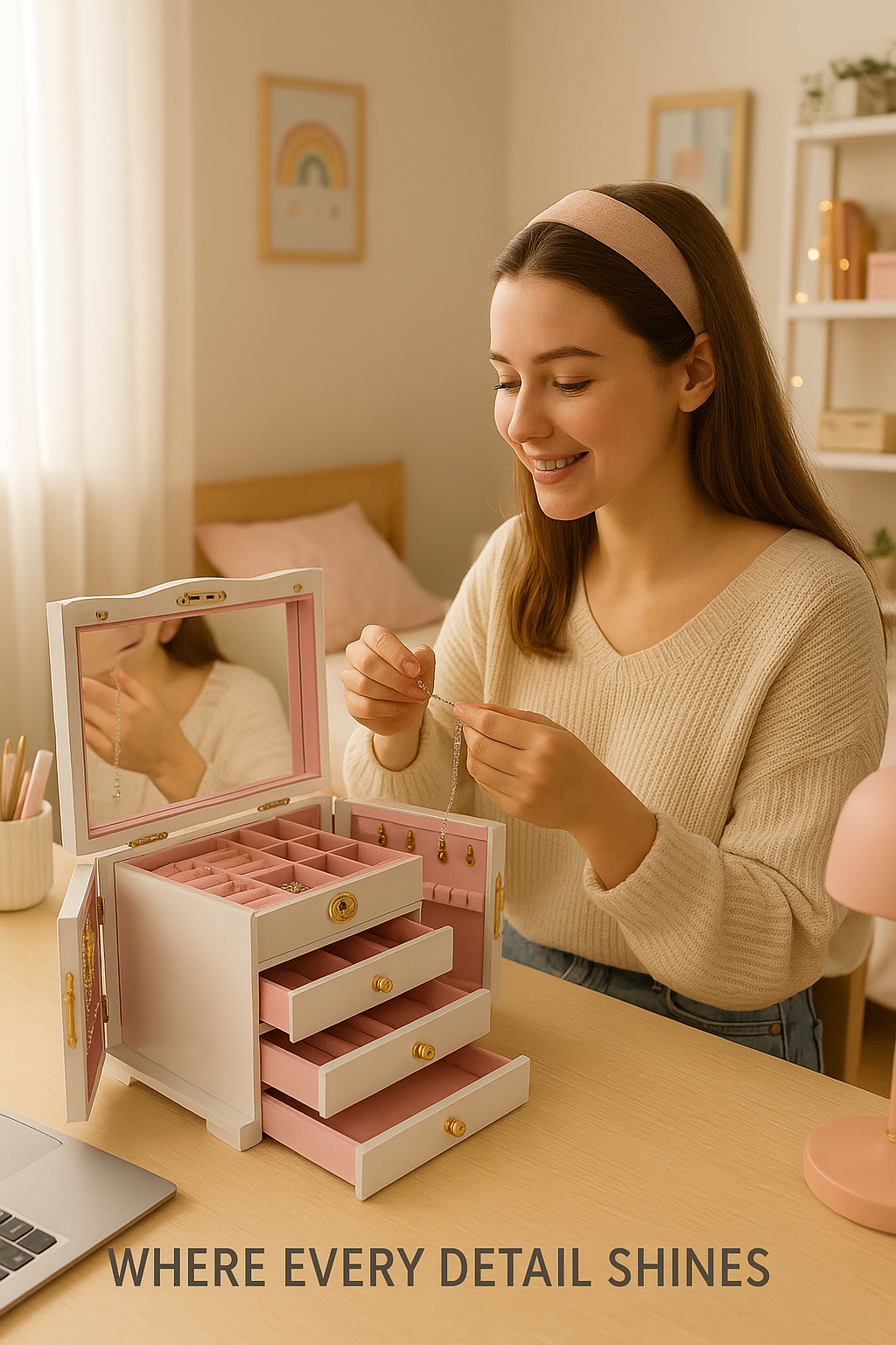 Wooden Jewelry Organizer Box with Drawers