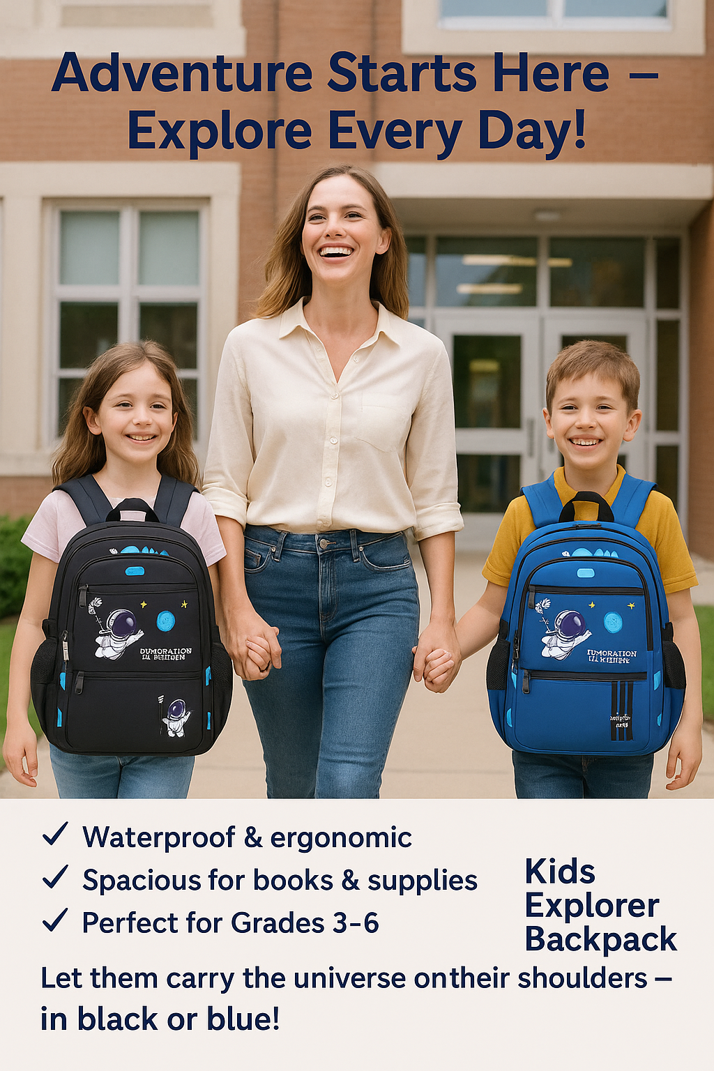 Kids Explorer Backpack Waterproof School Bag with Space Design - GOODSPHORIA
