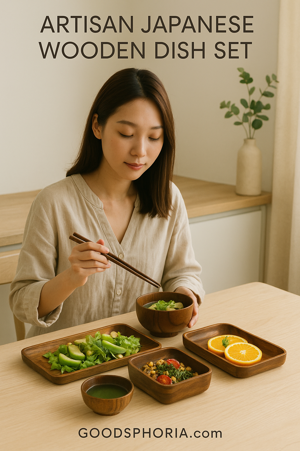 Artisan Japanese Wooden Dish Set - Elegant Dining Experience