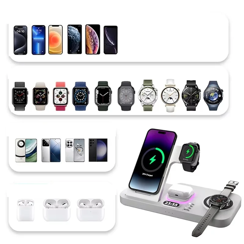 B50B-30W Digital Clock Wireless Charger RGB Night Light Fast Charging Station For Smartphone  Pro  Watch Stand