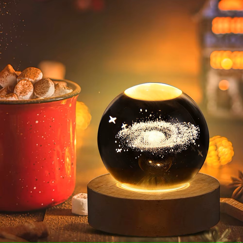 3D galaxy crystal ball lamp LED wooden