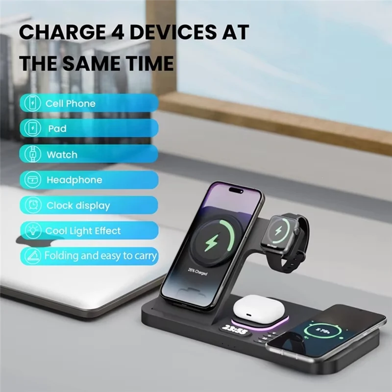 B50B-30W Digital Clock Wireless Charger RGB Night Light Fast Charging Station For Smartphone  Pro  Watch Stand