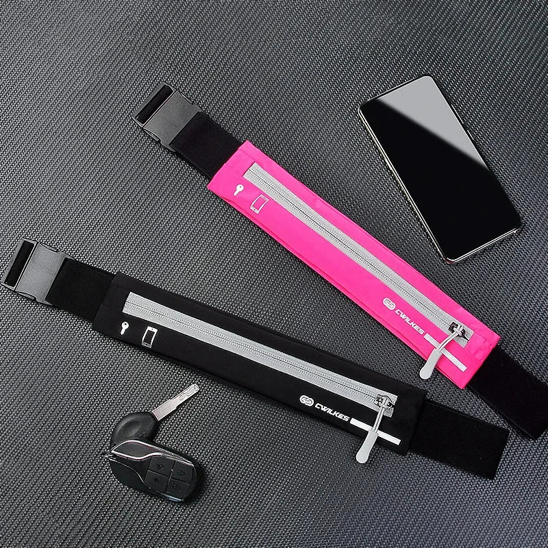 Adjustable waist strap detail of black running belt bag - universal fit for all body types
