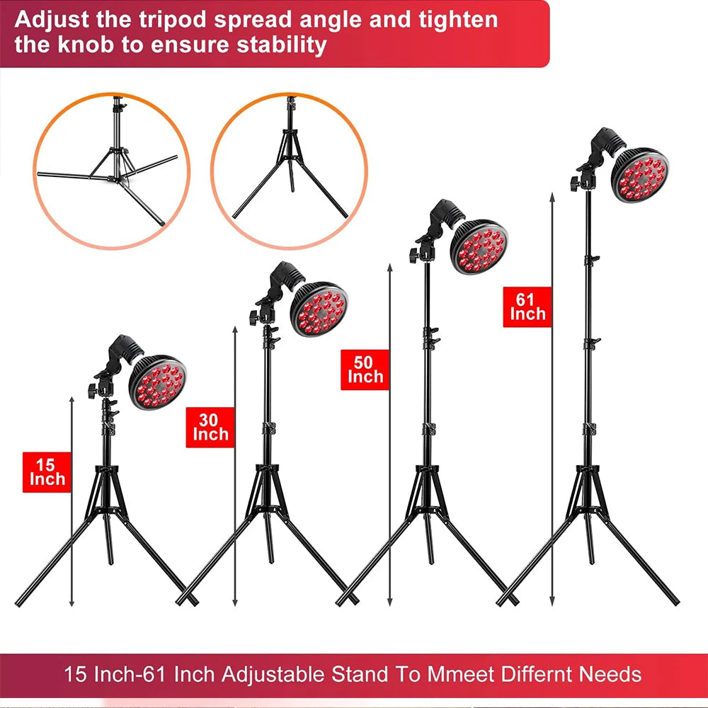 E27 LED Red 54W Light Therapy Lamp 660nm&850nm Infrared Bulb with Floor Stand for Skin Care Pain Relief 360° Adjustable