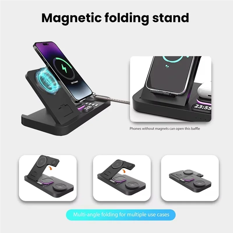 B50B-30W Digital Clock Wireless Charger RGB Night Light Fast Charging Station For Smartphone  Pro  Watch Stand