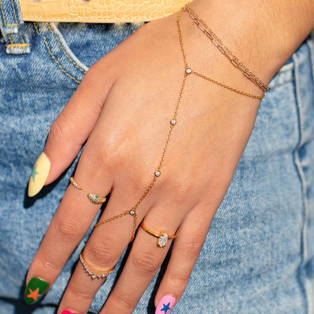 Hand chain bracelet finger connection