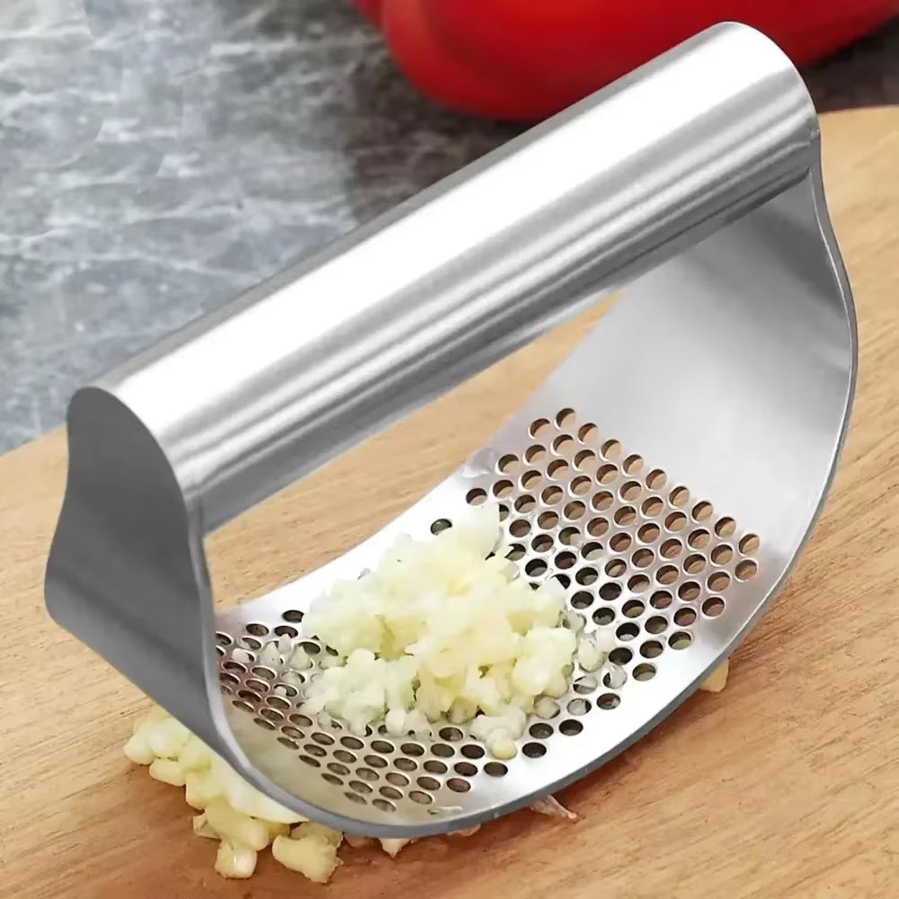 Manual garlic press squeezer close-up view