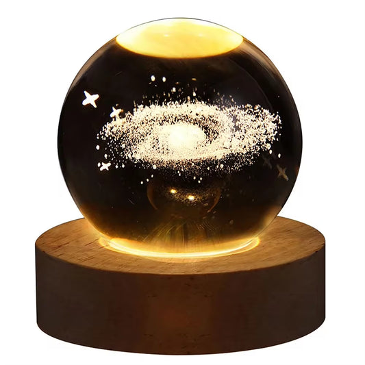 3D galaxy crystal ball lamp LED wooden