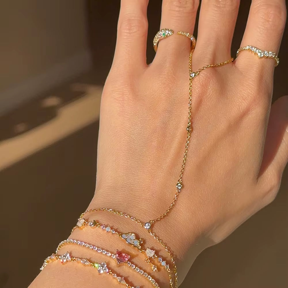 Gold hand chain bracelet zircon accents