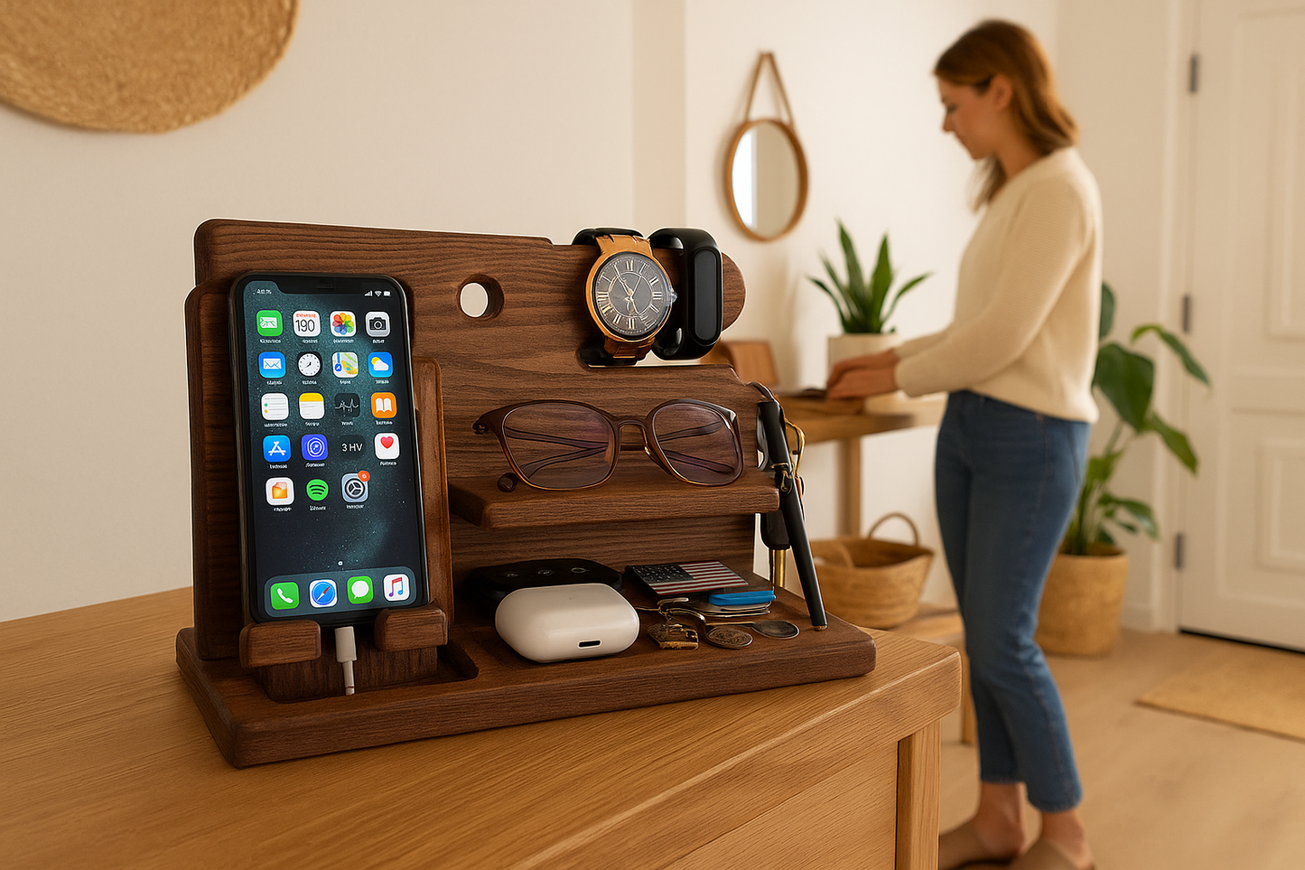 Elegant Wood Phone Docking Station
