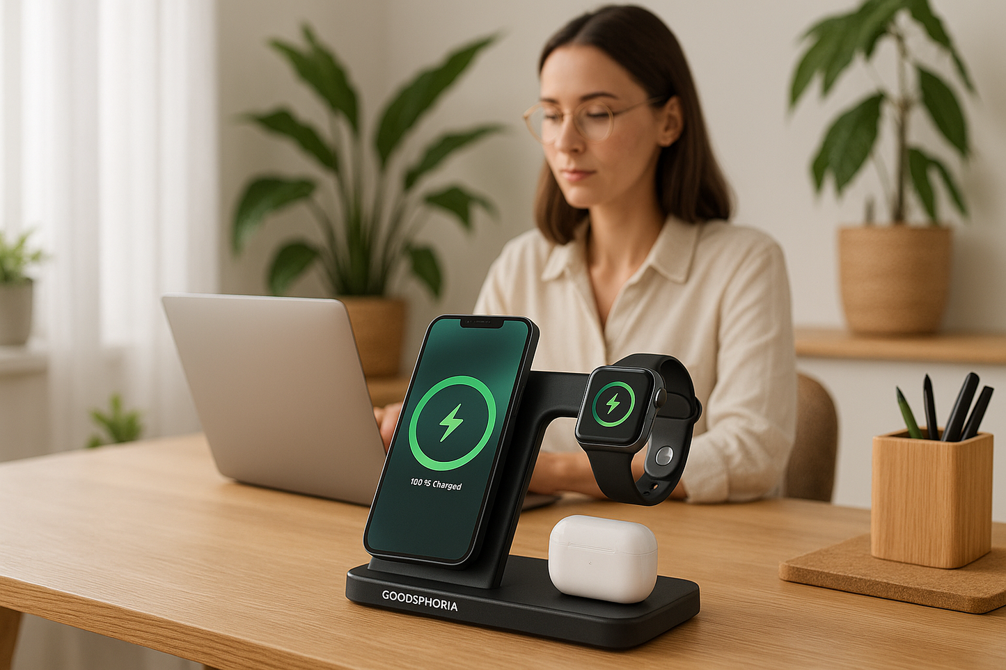 10W - 3-in-1 Wireless Pliable Charging Station - Fast Apple Android Device Charger
