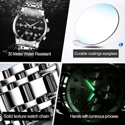 OLEVS Watches for Men Top Brand Luxury Chronograph Luminous Quartz Watch Fashion Business Waterproof Stainless Steel Wrist Watch