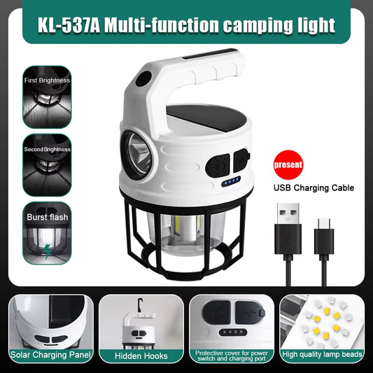 Multifunctional Portable Camping Light Solar And USB Charging LED Flashlight Stepless Dimmable Outdoor Camping Hanging Tent Lamp