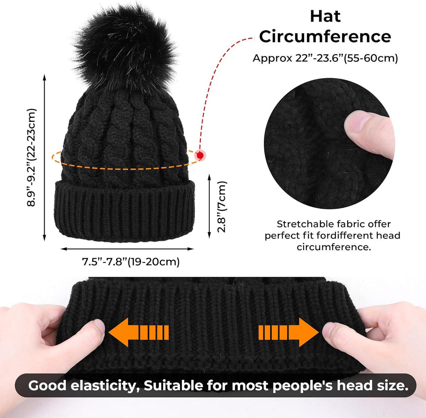 Women's Winter Soft Knit Beanie Hat with Faux Fur Pom Pom Warm Skull Cap Beanies for Women