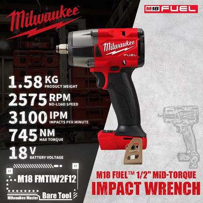 M18 FMTIW2F12/2962 M18 FUEL™ 1/2" Mid-Torque Impact Wrench Brushless Cordless Friction Ring 18V Lithium Power Tools