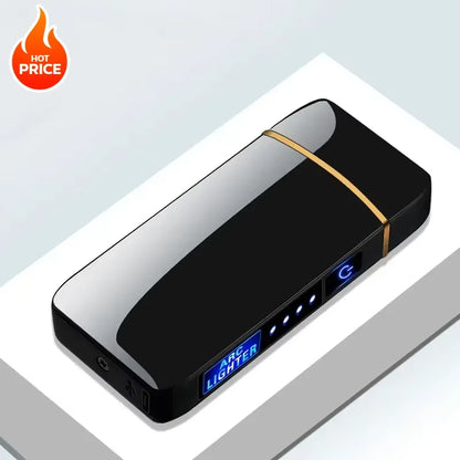 Electric Windproof Metal Lighter Double Arc Flameless Plasma Rechargeable USB Lighter LED Power Display Touch Sensor Lighters