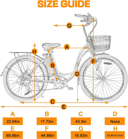 Citycruiser Electric Bike 26" E Bike 350W Motor Bicycles Removable 36V 10AH Lithium Battery Commute Step-Through Ebike Moped for Adults with Basket Shimano 7 Speed Gears