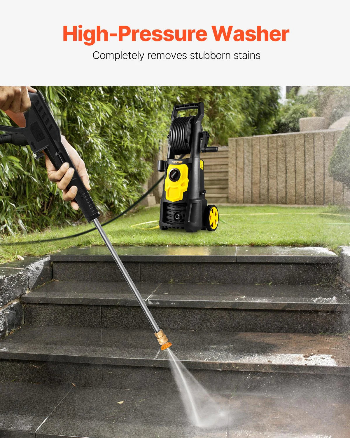 VEVOR Electric Pressure Washer, 2000 PSI, Max. 1.76 GPM Power Washer w/ 30 ft Hose, 5 Quick Connect Nozzles, Foam Cannon, Portable to Clean Patios, Cars, Fences, Driveways, ETL Listed