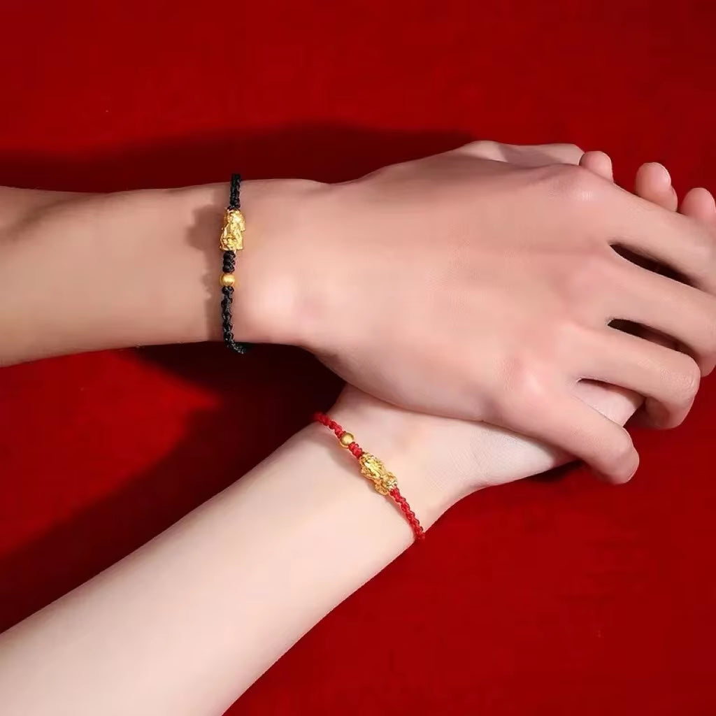 9999 Real Gold 24K Yellow Gold Cai Pi Xiu Bracelet Benmingnian Red Rope Bracelet