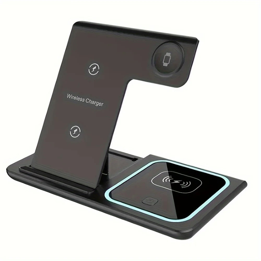 station de charge pliable 3 en 1,Support de chargeur rapide sans fil LED,  iPhone 15, 14, 13, 12, 11, Apple Watch 9, 8, 7, 6, 5,