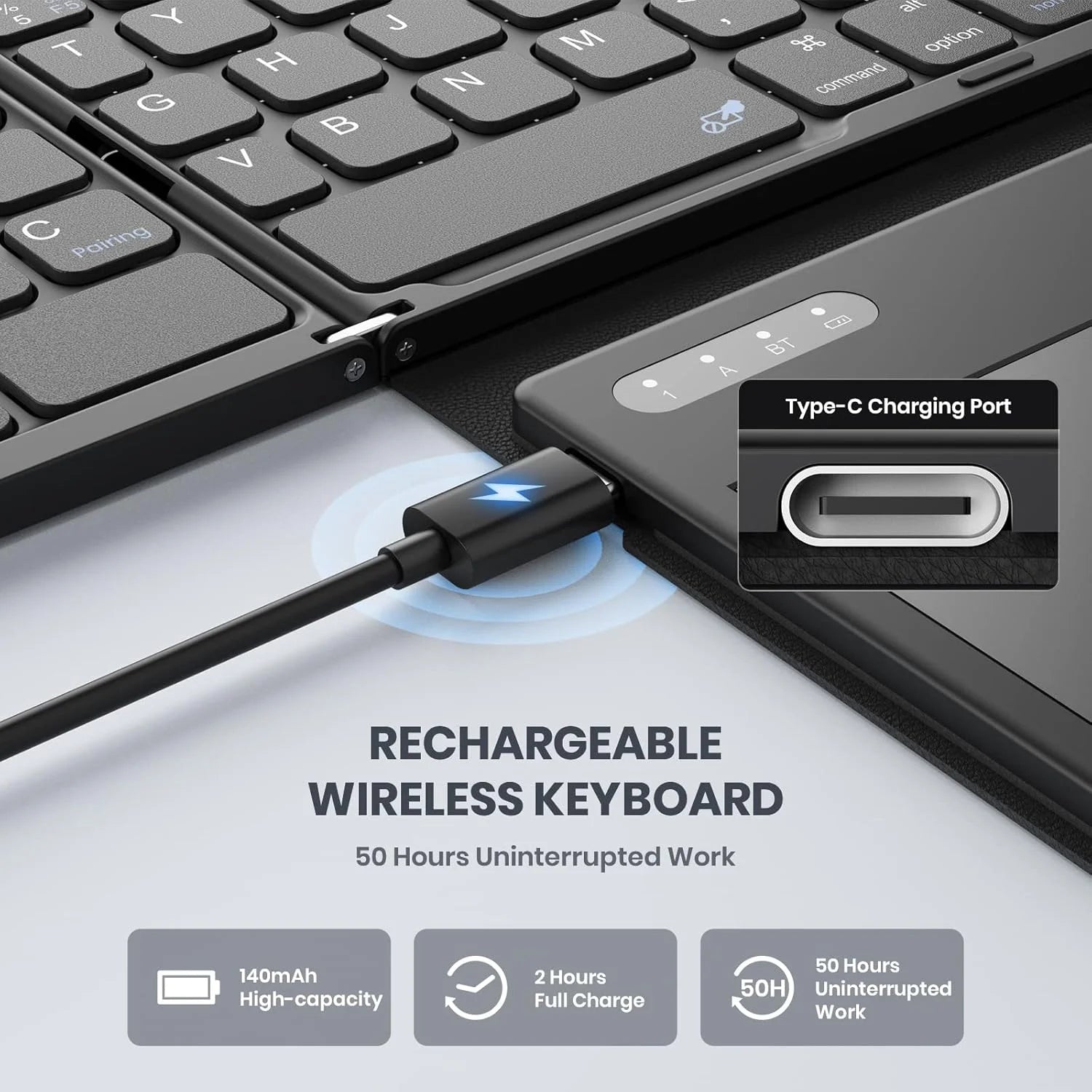 Wireless Foldable Keyboard with Touchpad 81 Keys Bluetooth Keyboard Portable Slim Folding Keypad for Windows IOS Android