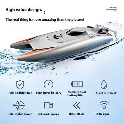 Double motor waterproof high speed competitive speedboat 2.4G frequency electric remote control boat bunker structure model toy