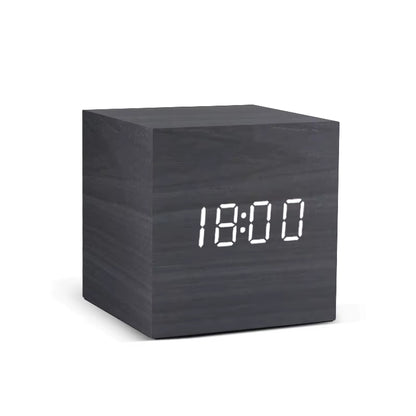 Alarm Clock LED Digital Wooden USB/AAA Powered Table Watch With Temperature Humidity Voice Control Snooze Electronic Desk Clocks