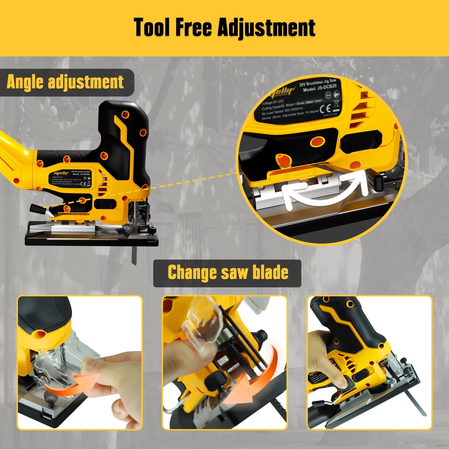 Cordless Jig Saw Compatible with Dewalt 18V 20V Battery 3800Rpm Brushless Electric Jigsaw Woodworking Power Tool(NO Battery)