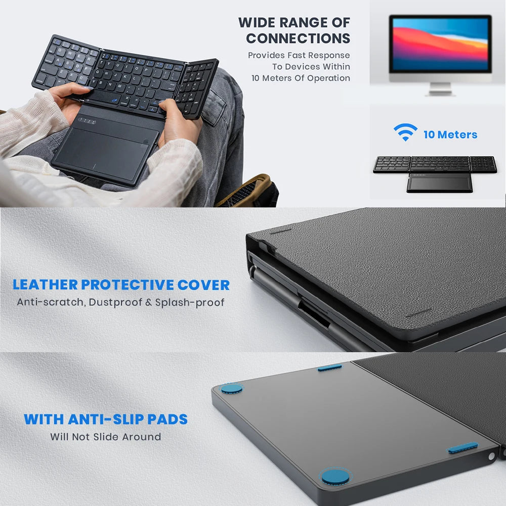 Wireless Foldable Keyboard with Touchpad 81 Keys Bluetooth Keyboard Portable Slim Folding Keypad for Windows IOS Android