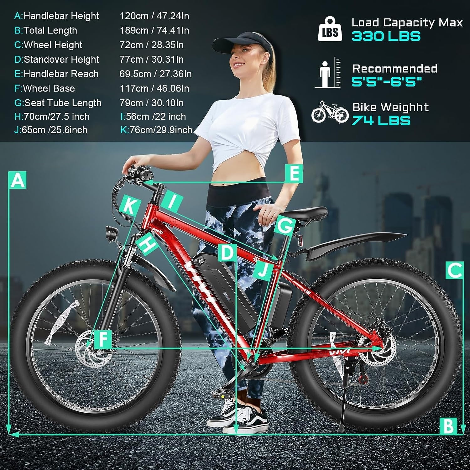 Electric Bike 26" x 4.0 Fat Tire Electric Bike 48V 500W All Terrain Electric Bike Long Range Electric Mountain Bike Beach Bike Snow Bike, UL2849 Certified