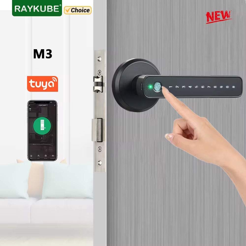 M3 Tuya BLE Digital Fingerprint Door Lock Electronic Lock with 60/70Mm Latch Keys Smartlife/Tuya APP Remote Unlock