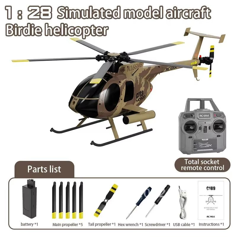 1:28 C189 RC Helicopter MD500 Brushless Motor Dual-motor 6-Axis Control Aircraft Takeoff/landing Toy One-click Model Gyro Remote