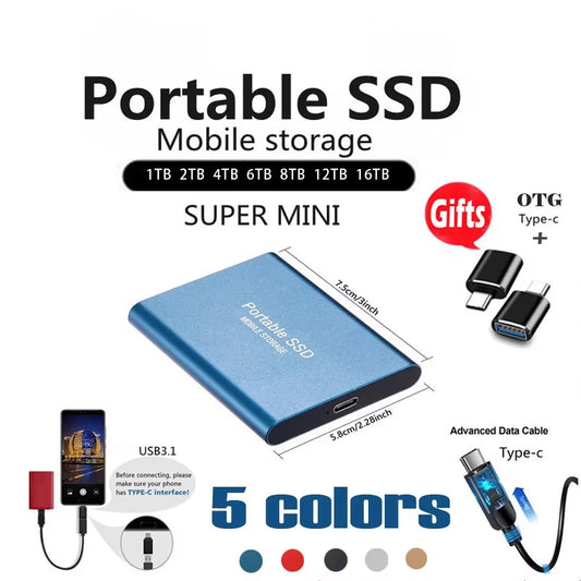 SSD001 - Portable Powerhouse: 1TB/2TB/4TB/8TB/16TB/32TB/64TB  SSD External Hard Drive for Seamless Data Transfer!