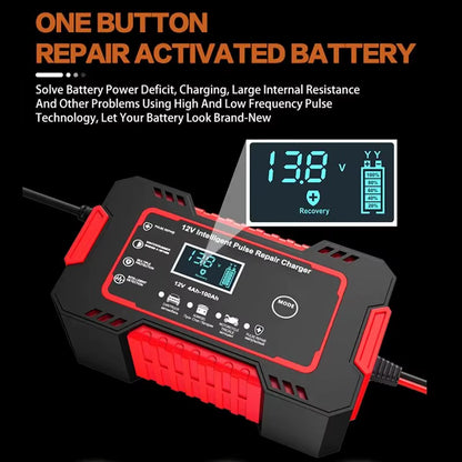 1 Set 12V6A Battery Charger Car/Motorcycle Charger Digital Display Suitable for Lead Acid Batteries EU Plug Reverse Protection