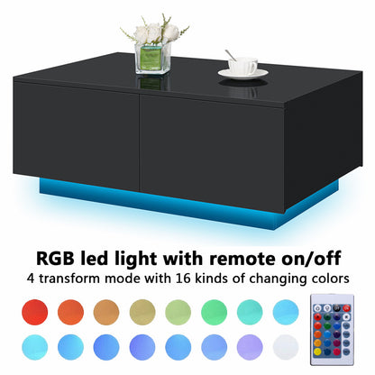 HOM012 - Transform Your Home: Versatile Black Coffee Table with LED Lights & Drawer Storage!